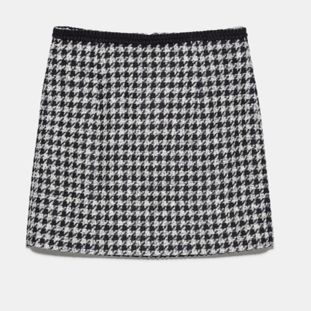ZARA NEW Houndstooth Textured Tweed Mini Skirts XS